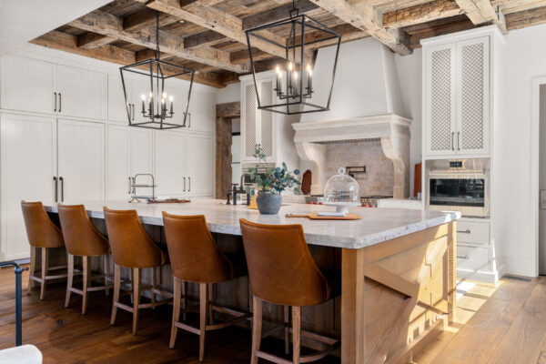 kitchen island with leather chairs