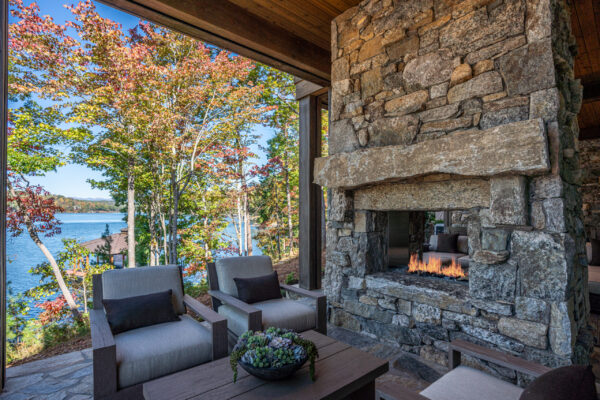 outside seating area with fire place
