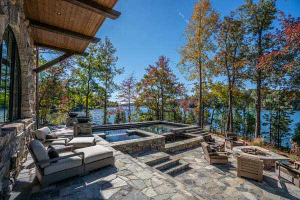 pool with lakeside view