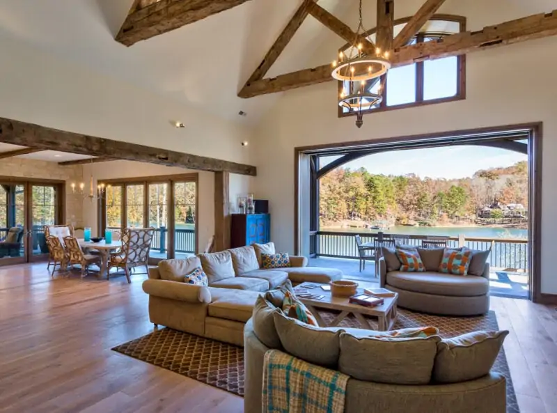 Living Room and Dining Room View with Living Room Windows Open