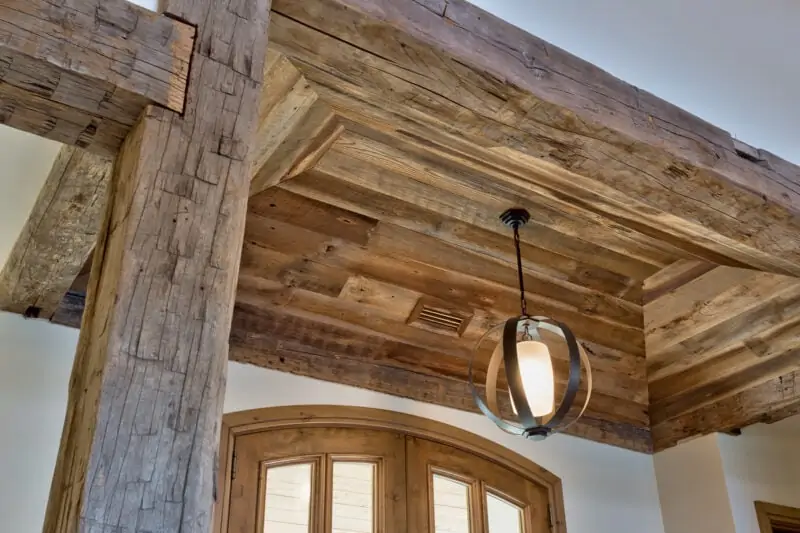 Chandelier and Wood Ceiling