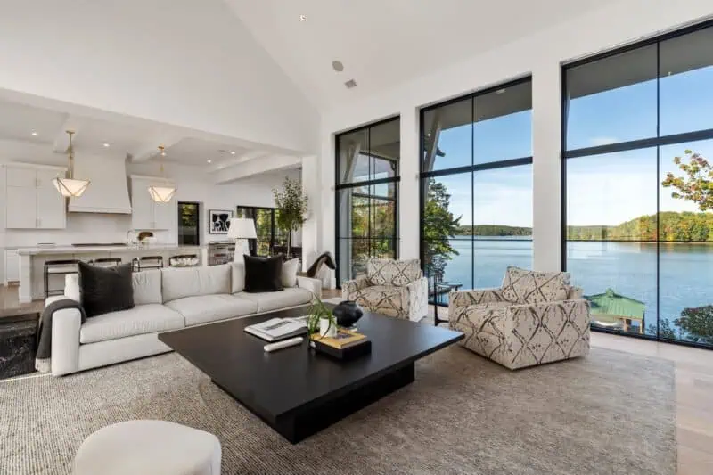 Living room with floor to ceiling windows