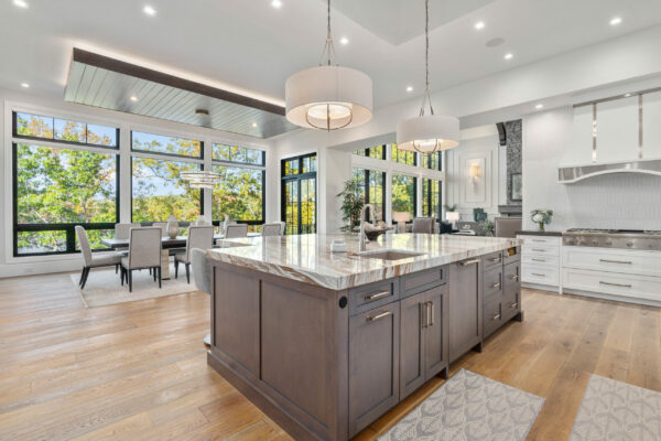 Kitchen island and dining room