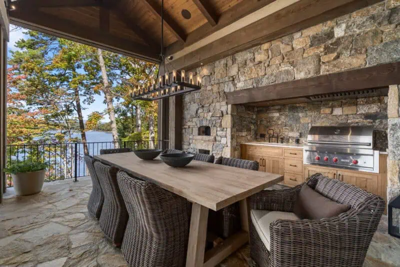 outdoor dining table with built in outdoor counters and grill