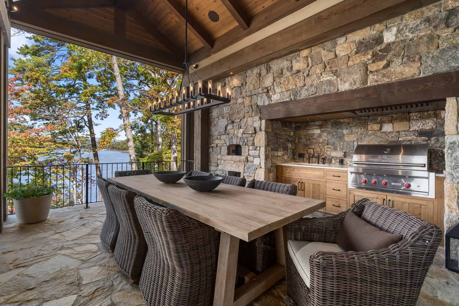 outdoor dining table with built in outdoor counters and grill