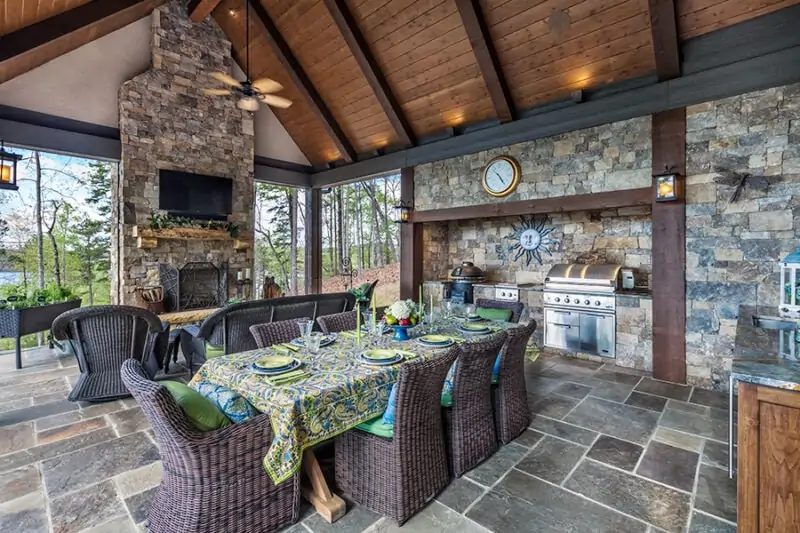 Outside Grill, Dining Table, and TV Area with a View