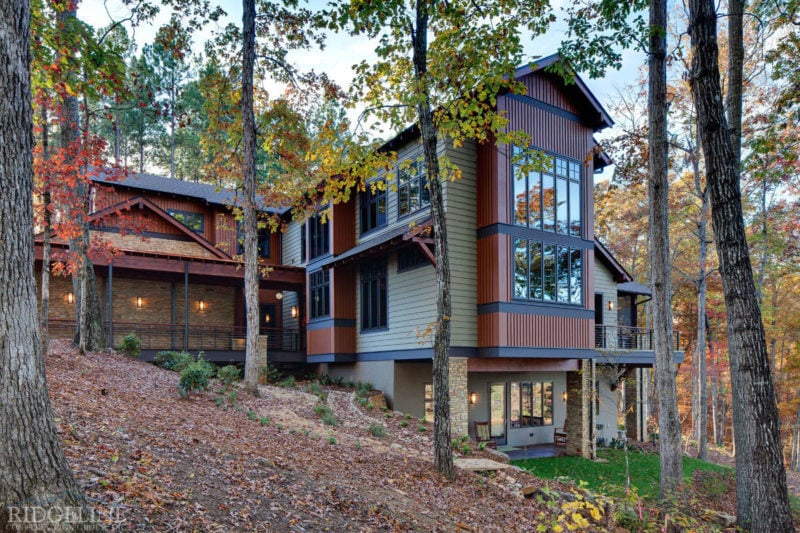 side view of house with large two story window