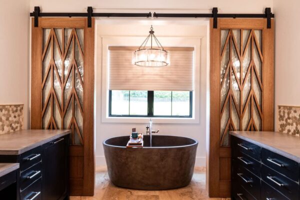 Upstate Barndominium bathroom with freestanding tub