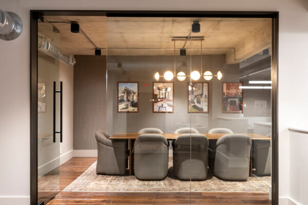 interior of project plus architects buildout - outside of room with glass dorr