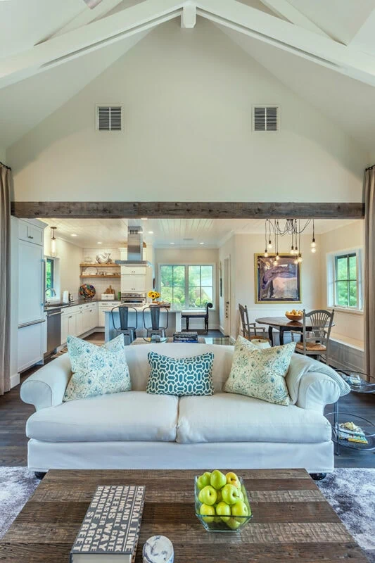 Living Room and Dining Room View with Living Room Windows Open