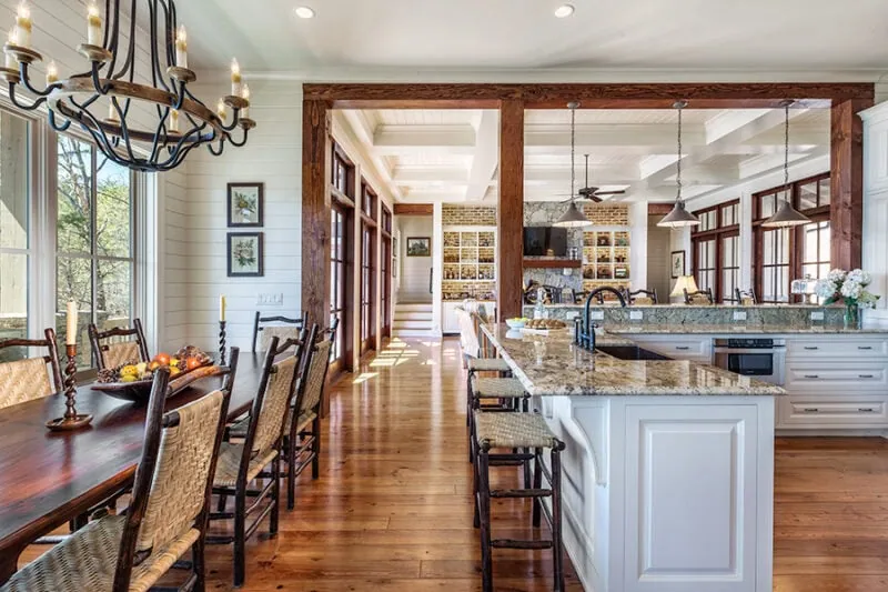 kitchen and eating area