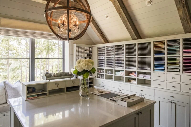 Image of a custom craft room with organizational shelves