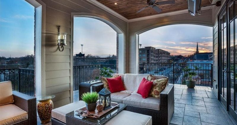 Luxury condo balcony with couches