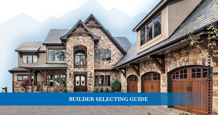 builder selecting guide mansion with stone facade