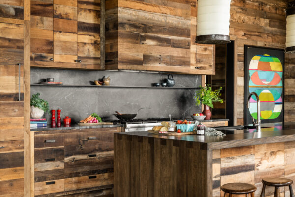 kitchen bar area in cabin home