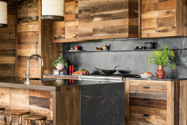 kitchen bar area in cabin home