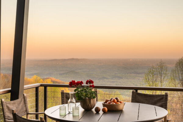 table on porch overlooking the mountains