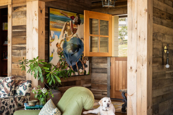 living room area in cabin home
