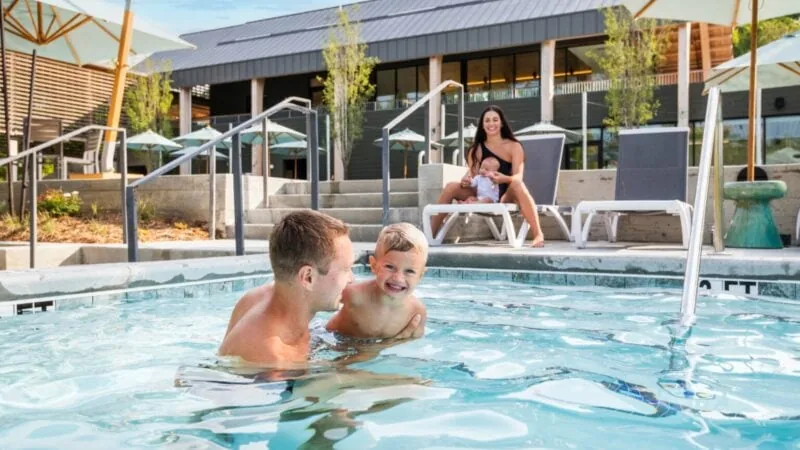 Father and son swimming
