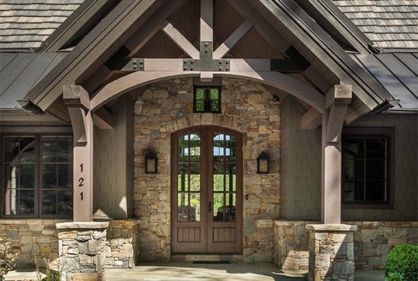 entry way of mountain home with stone accents