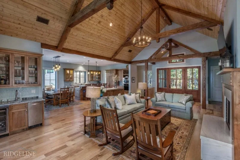 mountain home with exposed beams and open floorplan