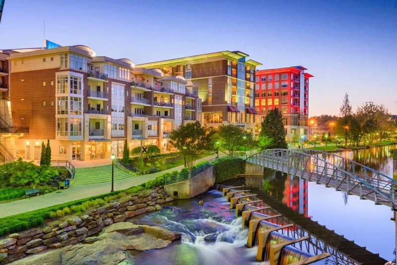 mockup of apartment complexes lit with different colors